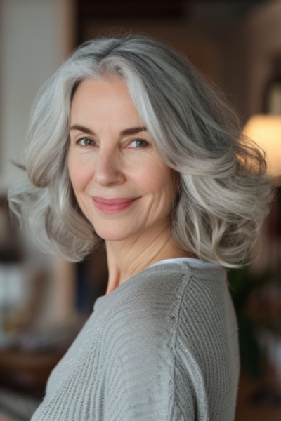 Elegant Shag Hairstyles for Women Over 50 with mid-length layers for a chic, casual look.