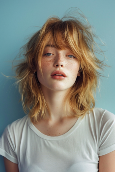 Shoulder-Length Layers with Piecey Bangs in Medium-Length Layered Haircuts for a lively look.