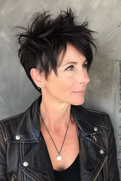 Rebellious Edgy Short Shag Hairstyles for Women Over 50 with textured layers.