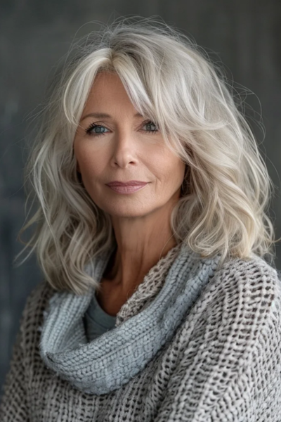 Tousled Medium Shag Hairstyles for Women Over 50 with a laid-back, stylish cut.