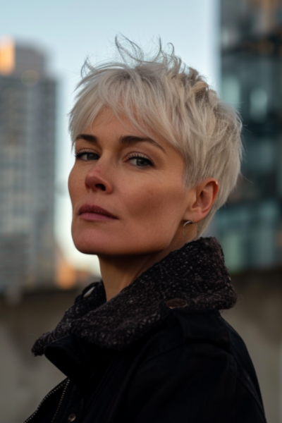 Bold Textured Pixie Shag Hairstyles for Women Over 50 with choppy layers for volume.