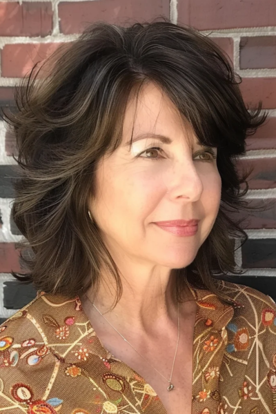 Vibrant Dynamic Layered Shag Hairstyles for Women Over 50 with lively, animated layers.