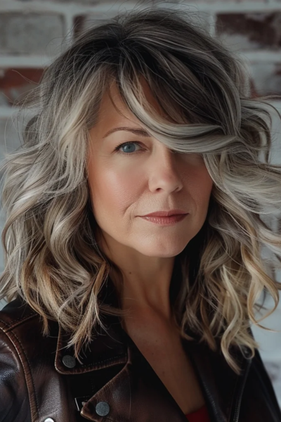 Edgy Rock ‘n’ Roll Shag Hairstyles for Women Over 50 with choppy layers and a bold attitude.