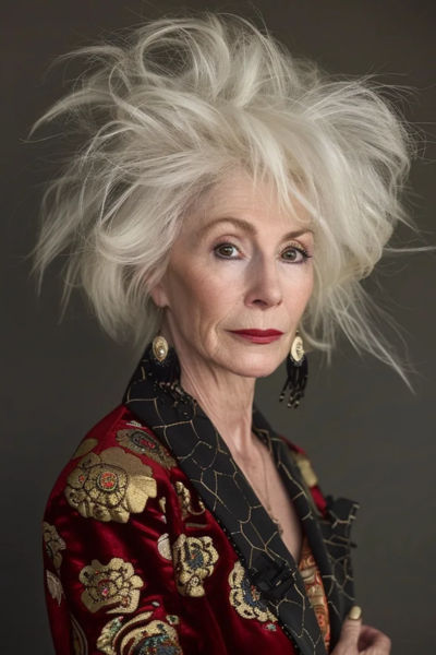 Fashion-forward Avant-Garde Shag Hairstyles for Women Over 50 with experimental layering.