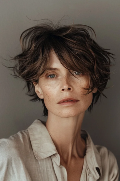 Subtle Minimalist Shag Hairstyles for Women Over 50 with light, understated layers.