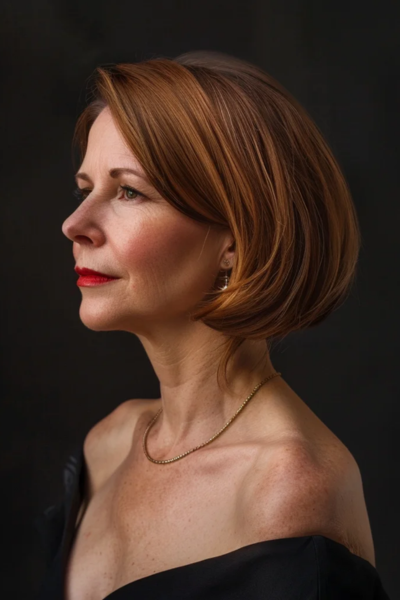 Angled Lob Bob in Bob Hairstyles for Women Over 50, with diagonally cut lines for a dynamic style