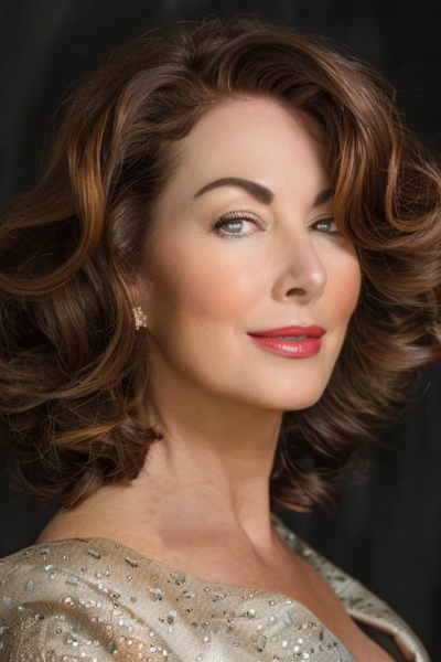 Elegant Glamorous Shag Hairstyles for Women Over 50 with waves for a sophisticated touch.