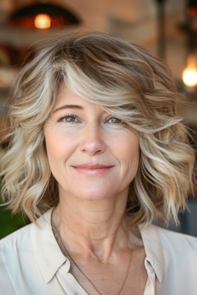 Dynamic Choppy Shag Hairstyles for Women Over 50 with highlights for added dimension.