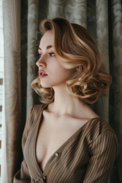 Retro Layered Waves, a classic take on Medium-Length Layered Haircuts.