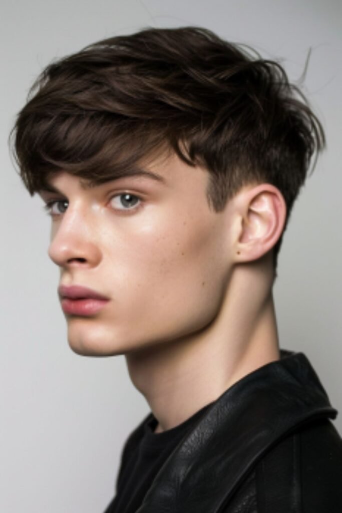 Fringe with Taper Fade in Short Haircuts for Men for a trendy, contemporary look.