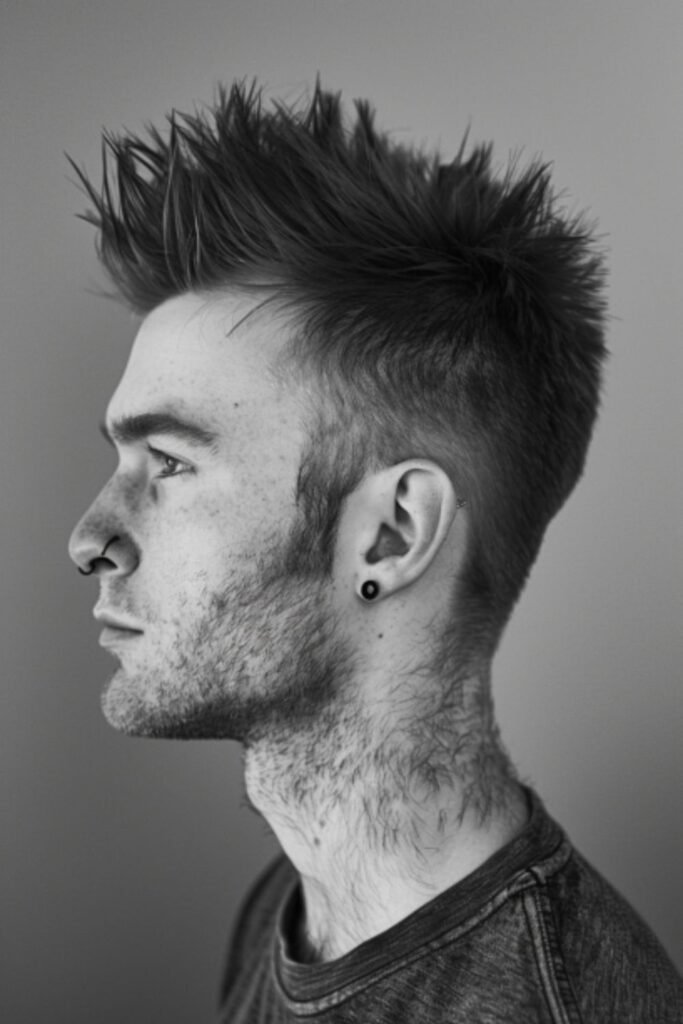 Disconnected Mohawk with Curved Fade in Short Haircuts for Men for a striking, rebellious look.