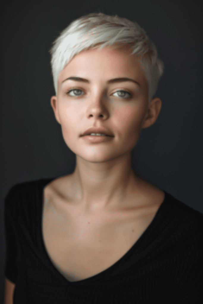 Short pixie haircuts with a cool, icy tone for a sleek and modern look.