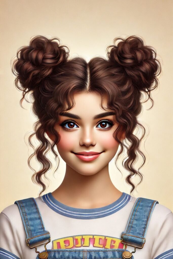 Space buns, a trendy and playful choice in school hairstyles.