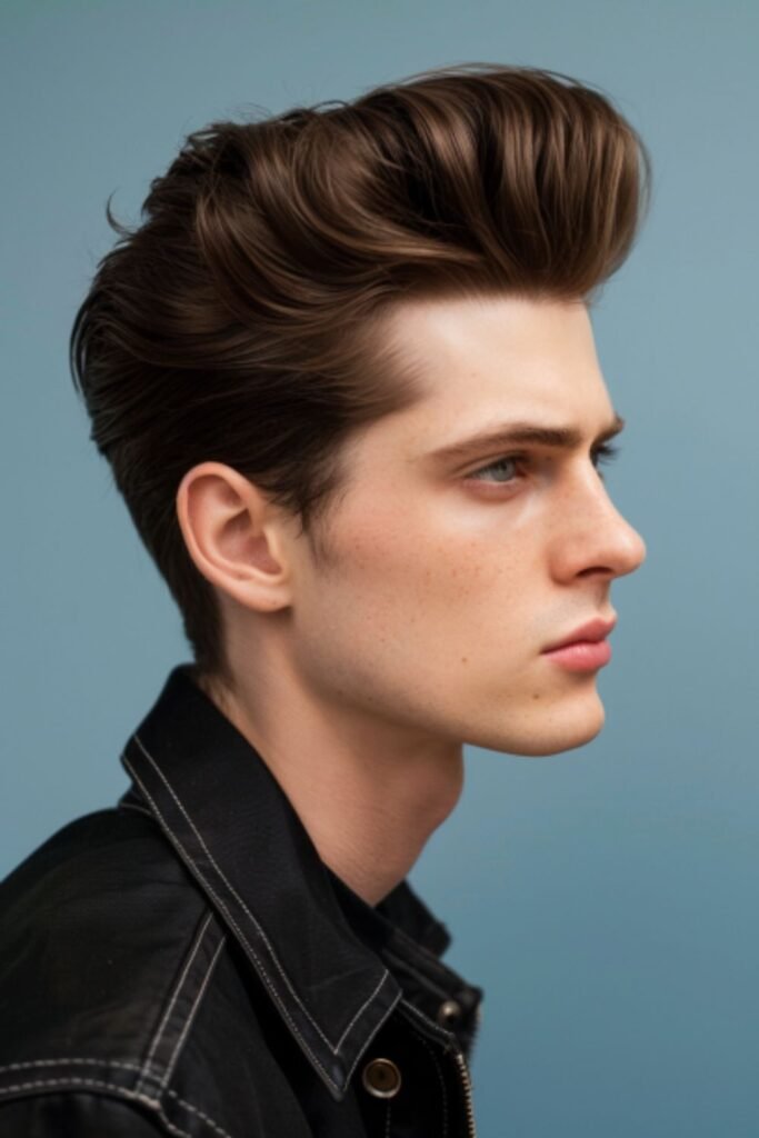 Pompadour with Reverse Fade for a bold and stylish haircut.