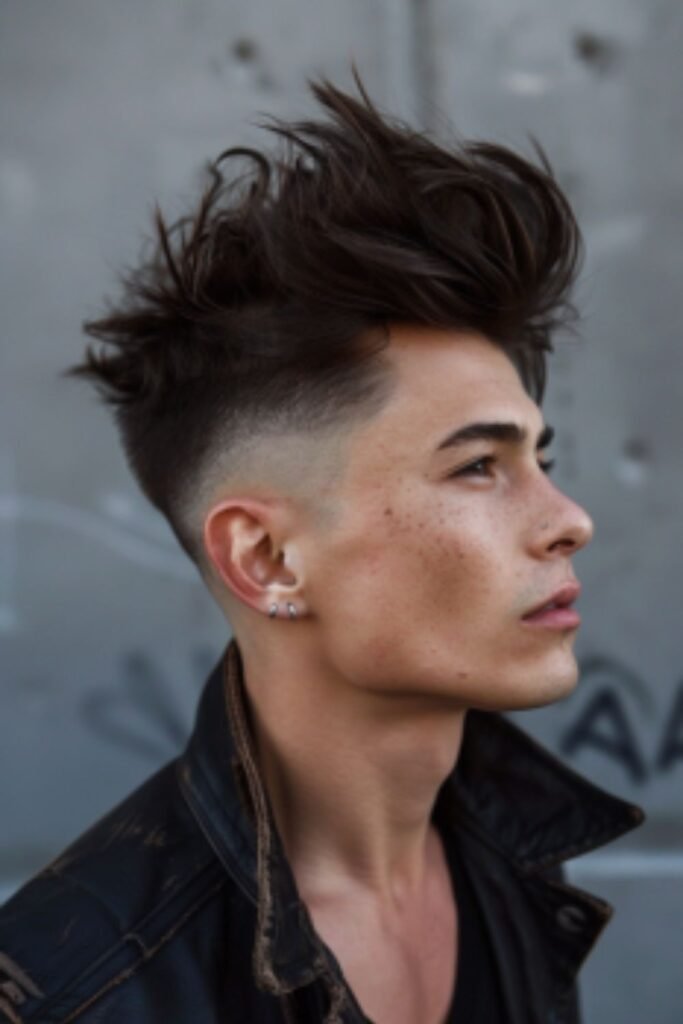 Faux Hawk with Lightning Bolt Fade for a bold and creative look.