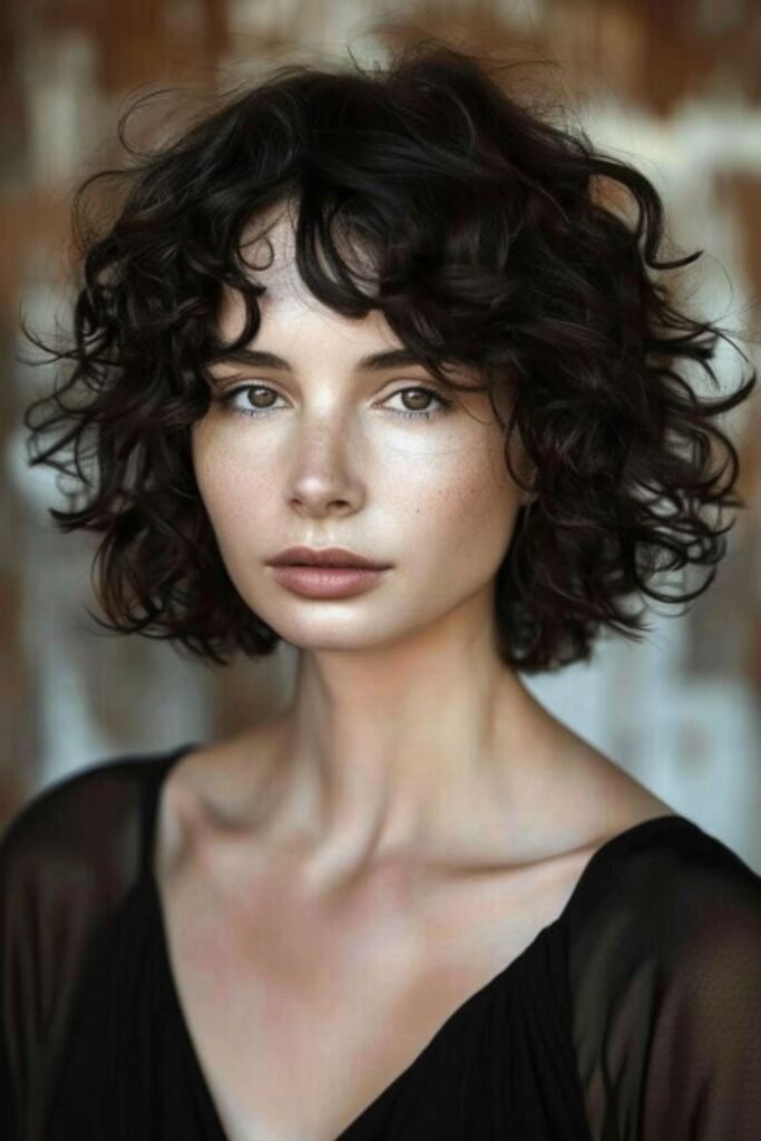 A fun curly shag cut full of layers, giving your curls lots of movement and volume in a lively short curly hairstyle.