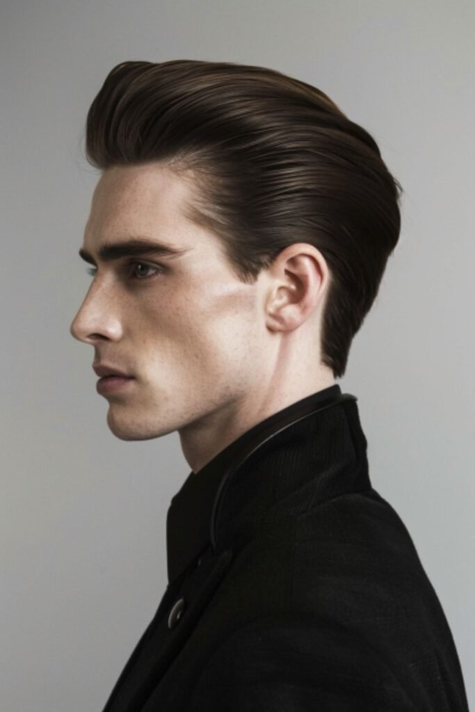 Slicked Back Pompadour with Undercut in Short Haircuts for Men for a bold, sophisticated look.