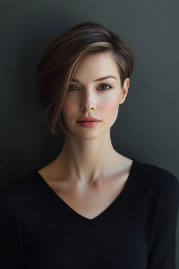 The asymmetrical cut, a bold and low-maintenance hairstyle for busy moms wanting a modern look.