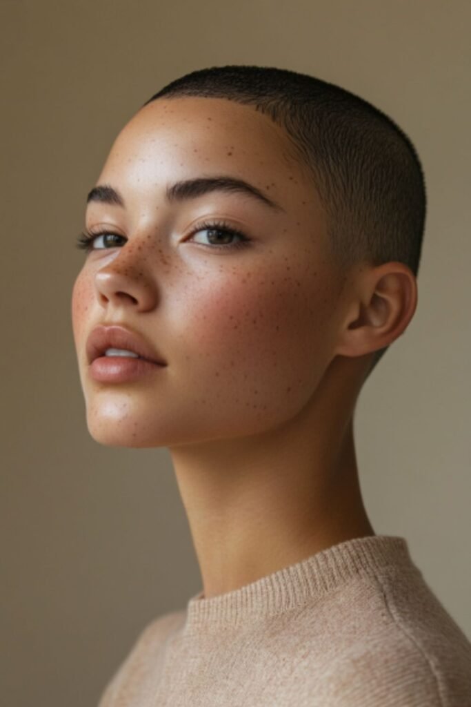 The buzz cut, an ultra low-maintenance hairstyle for busy moms who prefer a minimalist look.