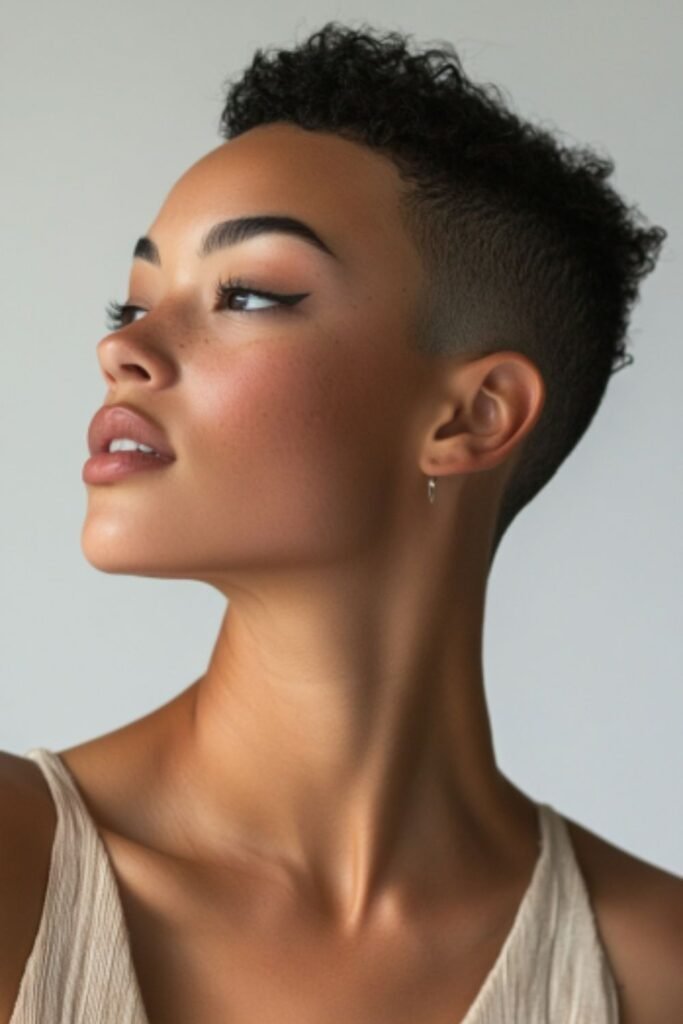 The shaved sides hairstyle, a bold and low-maintenance choice for busy moms looking for an edgy contrast.