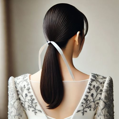 Sleek Low Ponytail in Top 20 Korean Bridal Hairstyles for a chic and minimalist bridal look.