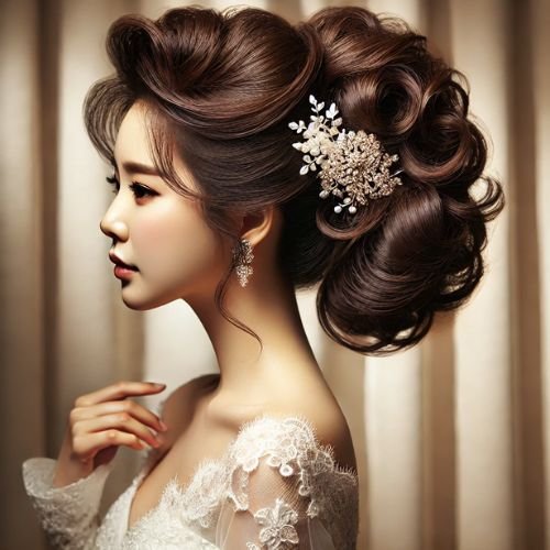 Voluminous Updo in Top 20 Korean Bridal Hairstyles for a dramatic and glamorous bridal look.