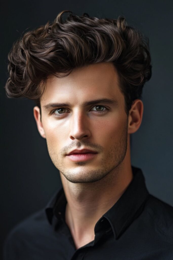 Curly Quiff with Elevated Styling for Medium to Loose Curls.