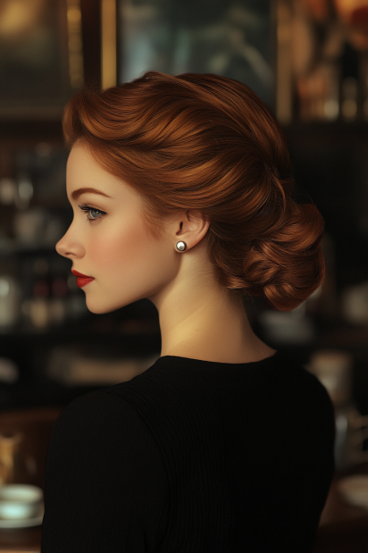 The retro roll, a glamorous and low-maintenance hairstyle for busy moms with a taste for vintage elegance.